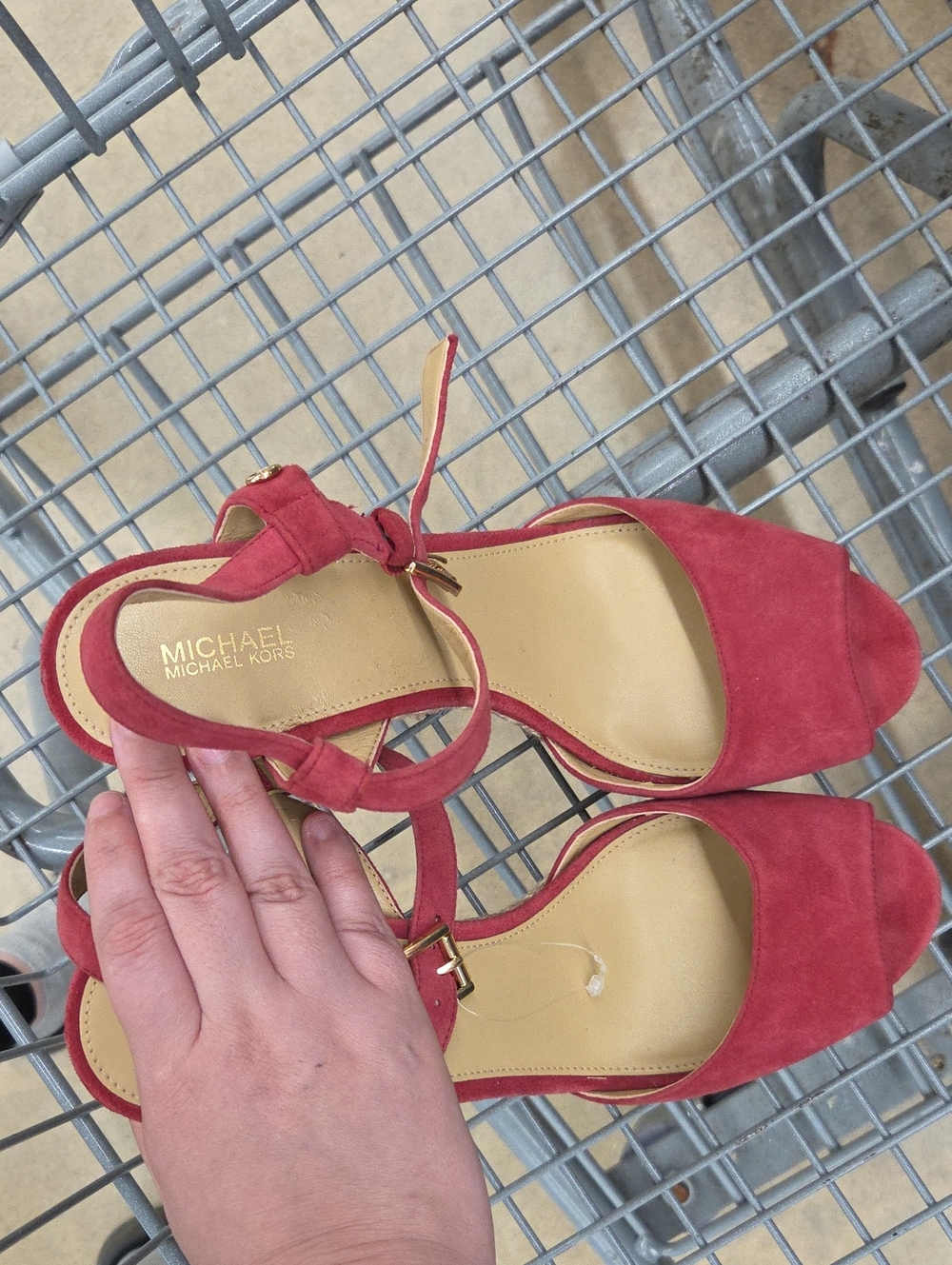 Michael Kors Red Suede Peep-Toe Ankle-Strap Sandals